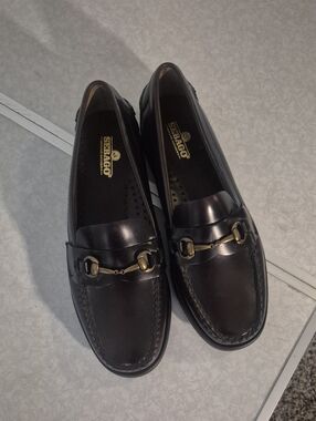 Sebago Black Leather Loafers with Gold Horsebit